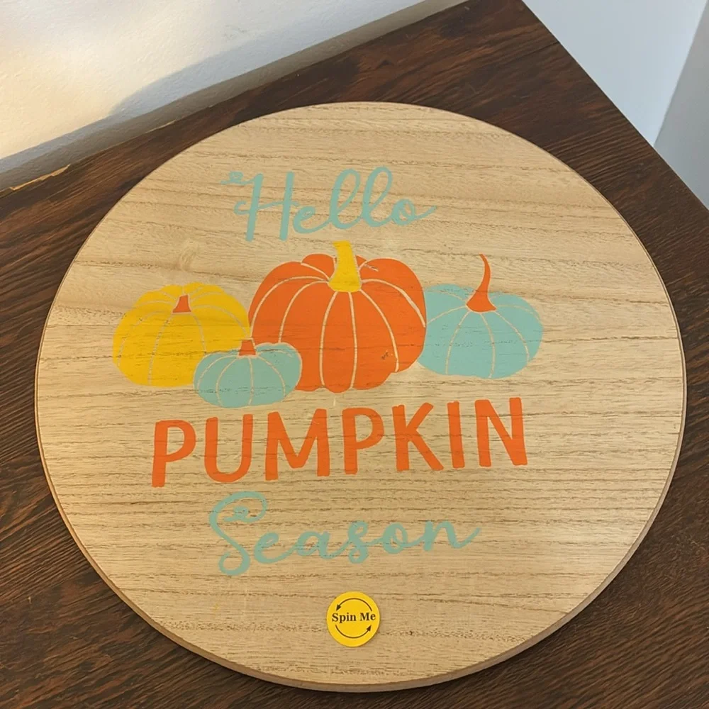 NWT- Hello Pumpkin Season- Wooden Lazy Susan w/ Colorful Pumpkins